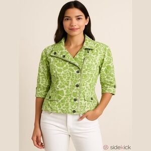 Coldwater Creek‎ Jacket XL Green Floral Zipper/Snap Button Up sz M
